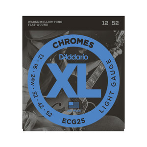 D'Addario ECG25 Chromes Flat Wound Electric Guitar Strings, Light, 12-52