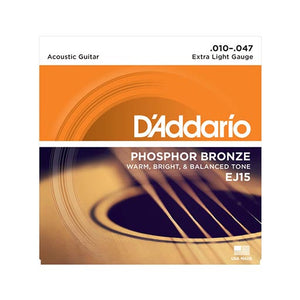 D'Addario EJ15 Phosphor Bronze Acoustic Guitar Strings, Extra Light, 10-47