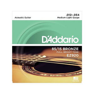 D'Addario EZ920 85/15 Bronze Acoustic Guitar Strings, Medium Light, 12-54