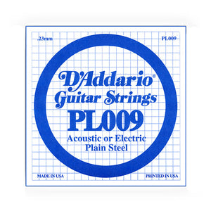 D'Addario PL009 Plain Steel Singles, 0.23mm