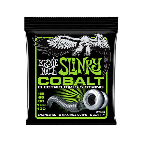 Ernie Ball Bass 5 Slinky Cobalt Electric Bass Strings, 45-130