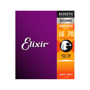 Elixir 11308 Nanoweb 80/20 8-String Baritone Acoustic Guitar Strings 16-70