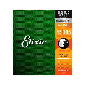 Elixir 14087 Nanoweb Medium/Extra Long Scale 4-String Electric Bass Strings 045-105