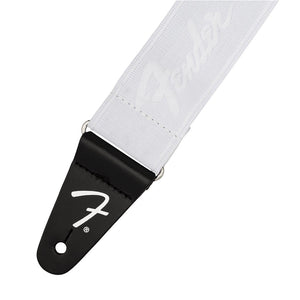 Fender Weighless Running Logo Guitar Strap, White/White, 2inch