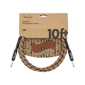 Fender Festival Hemp Straight Instrument Cable, 10ft, Pure Hemp, Rainbow