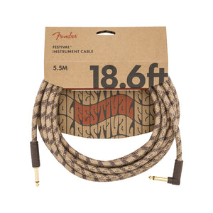 Fender Festival Hemp Angled Instrument Cable, 18.6ft, Pure Hemp, Brown Stripe