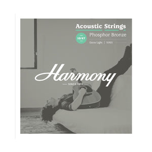 Harmony HA01 Phosphor Bronze Acoustic Guitar Strings, Extra Light, 10/47